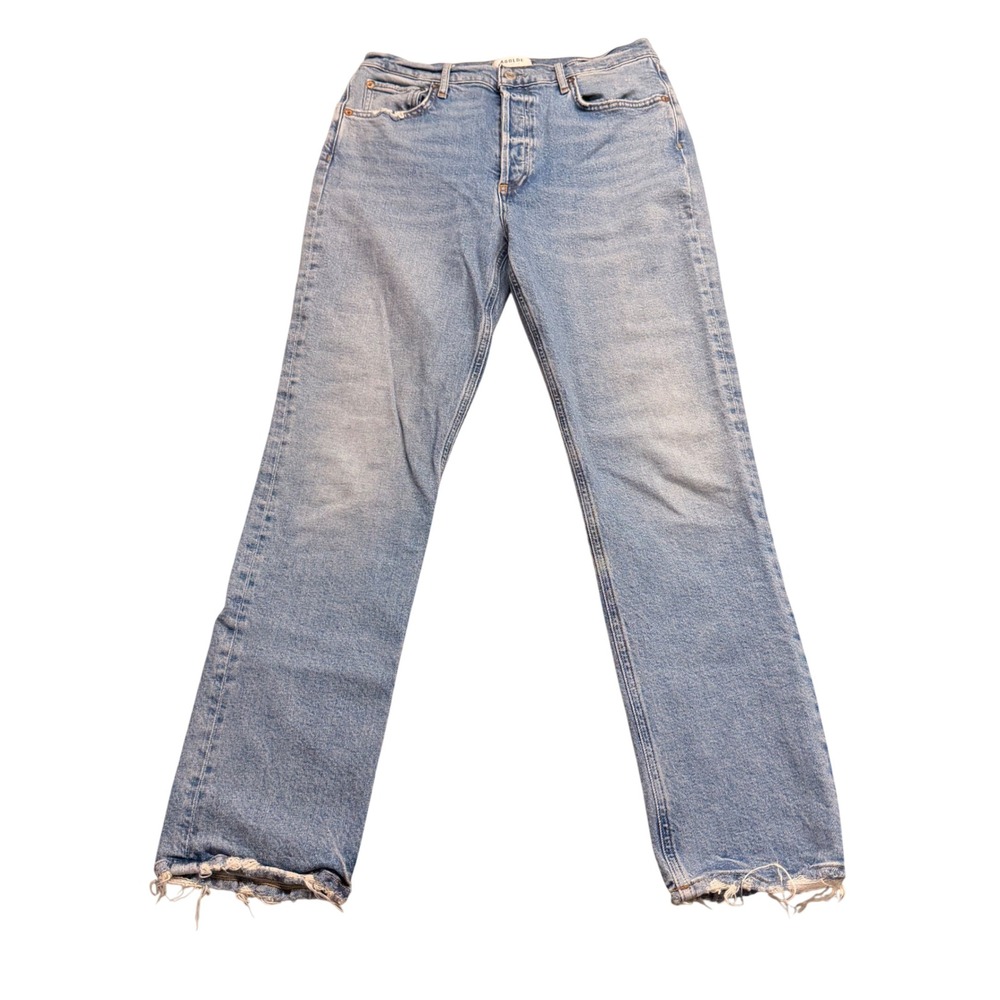 Agolde Los Angeles High Rise Straight Leg Light Wash Blue Jeans 28 Distressed